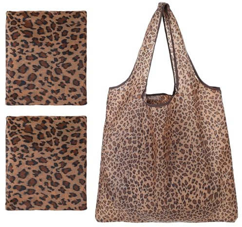 oruola Faltbare Einkaufstaschen, Leopardenmuster, wiederverwendbare Einkaufstaschen, faltbar, leicht, umweltfreundlich, strapazierfähiges Polyester, kompakte Aufbewahrung, ideal für Reisen und den
