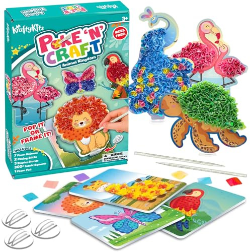 Poke in Art - Animal Kingdom, 900pc Sensory Craft Kits for Kids, Mess Free Arts and Crafts for Kids Activity Packs, Travel Activities for Kids, Boys & Girls Birthday Presents for Ages 4, 5, 6, 7, 8, 9