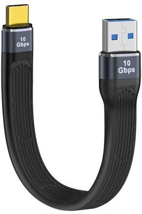 HuaLiSiJi Câble USB A vers USB C 3.1 Court Plat Câble USB Type C Charge Rapide PD 60W Transfert de Données 10Gbps pour Tablettes, Ordinateurs Portables, SSD (Mâle, 13 cm)