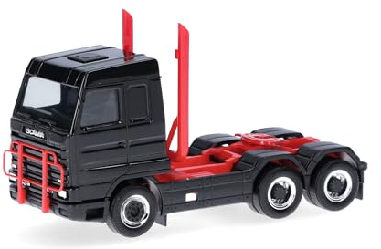 Herpa Truck Model Scania 143 Streamline 3-axle tractor unit (6x4), black, miniature at 1:87 scale, collector's item, made in Germany, plastic
