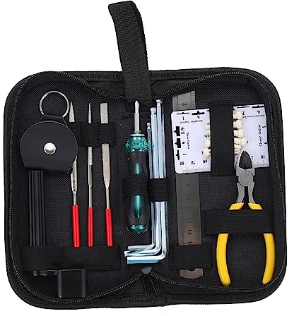 BAZEITFLOW Teiliges Gitarren Reparatur und Wartungswerkzeug mit Tragetasche Langlebige Edelstahl Gitarrenpflege und Saitenwechsel Werkzeuge für Gitarre Bass Ukulele Mandoline