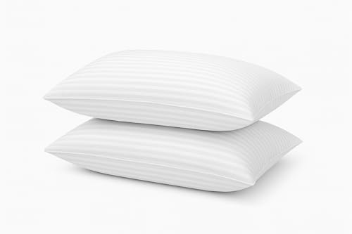 Bella Nights Stripe Pillows 2 Pack – Hotel Quality Bed Pillows with Soft Hollowfibre Down Filling, Hypoallergenic & Breathable, Elegant Stripe Design, Supportive for Back, Side & Stomach Sleepers (2)