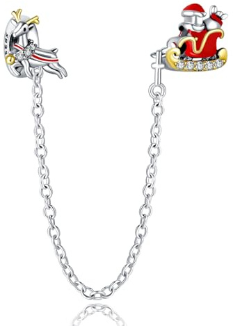 Simphman 925 Sterling Silber Charm Anhänger für Europäischen Armbänder und Halsketten Weihnachtsmann und Rentier Sicherheitskette Geburtstag Schmuck Geschenk für Damen Frauen