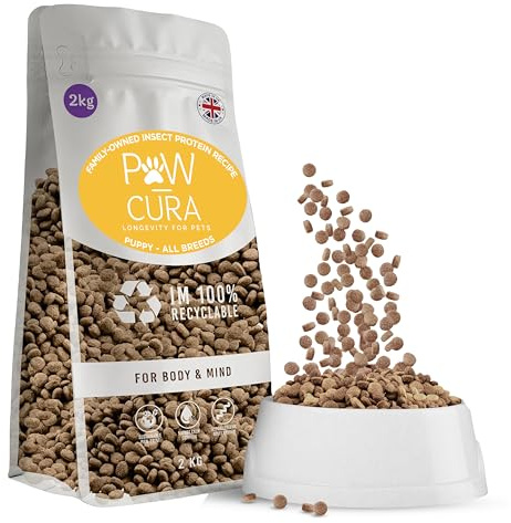 Premium Dry Dog Food for Puppy All Breeds - High Protein Insect-Based Formula, Hypoallergenic Dog Food - Gentle on Sensitive Stomachs - Sustainable Nutrition by Pawcura - 2kg Bag