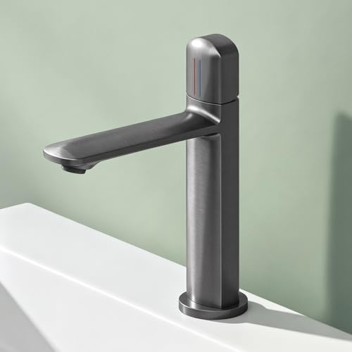 Mai & Mai Wasserhahn Bad 20,9cm hoch, Waschtischarmatur Grau | Einhebelmischer Mischbatterie Bad Armatur Badezimmer aus Messing, mit Wassersparfunktion DIN-Anschlüsse WAO-1190