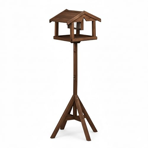 Relaxdays Comedero para pájaros con Soporte y silo de alimento, Madera de Abeto marrón, 117 x 50 x 50 cm