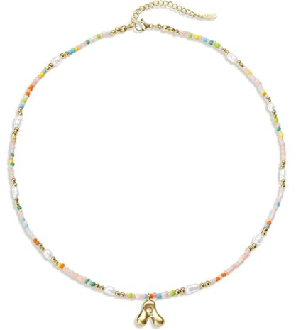 Amgkonp Bunte Perlen-Initialen-Choker für Teenager & Frauen, Personalisierte Buchstaben-Ketten,Weihnachtsgeschenke und Geburtstagsgeschenk-Ideen für Frauen und Mädchen