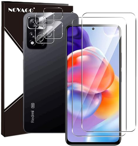 NOVAGO Compatible avec Xiaomi Redmi Note 11 Pro+ 5G/Note 11 Pro Plus 5G - Pack de 4 Films vitre Verre trempé Donc 2 pour écran et 2 pour l'objectif caméra arrière