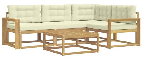 vidaXL Outdoor-Sofagarnitur 5 pcs Weiß und Creme 79 x 79 x 37 cm, Akazienholz Sofa, modernes Outdoor-Möbel, stylische Sectional-Garnitur, wetterfeste Terrasse, Garten Sitzgruppe