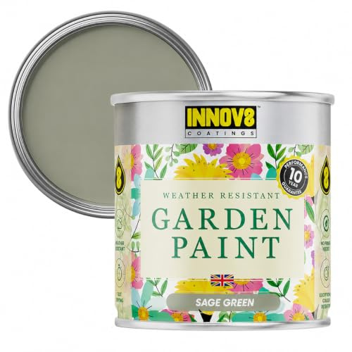 INNOV8 COATINGS Garden Paint - 750 ml - No Primer or Top Coat - Fast Drying - Satin Finish - Perfect for Garden Furniture, Sheds, Planters, Pots, Walls & More (Sage Green)