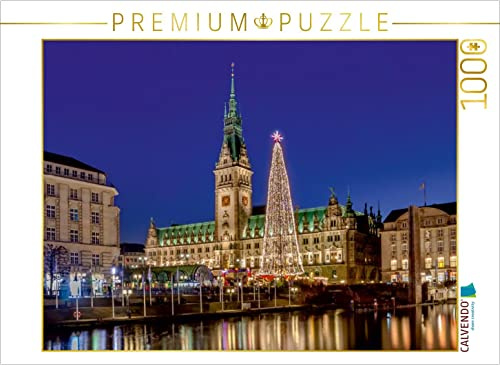CALVENDO Puzzle Hamburger Rathaus mit großer LED-Tanne | 1000 Teile Lege-Größe 64 x 48 cm Foto-Puzzle für glückliche Stunden