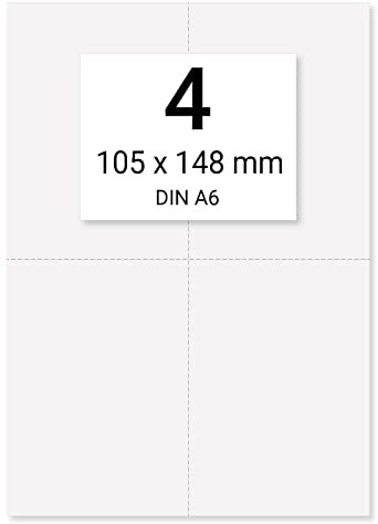400 x Karteo® Einsteckkarten Einsteckschild Einleger 160g/m² weiß hochwertiges perforiertes Papier 148 x 105 mm (DIN A6) auf 100 Stk. DIN A4 Bögen zum Selbstbedrucken beidseitig