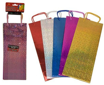 Holographic Gift Wine Bottle Bag - Assorted Colours - Pack of 6