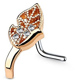 eeddoo Nasen-Piercing Nasenstecker Laubblatt Rosegold Edelstahl
