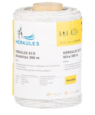 Farmland Herkules Power Weidezaunlitze - 300 Meter Weidezaun Litze mit 14,4 Ohm/m - Robuste Weidelitze mit NIRO Leiter - Weide Litze für alle Tierarten