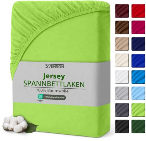 Svenson Jersey-Spannbettlaken aus Baumwolle - weich, elastisch und bequem für den täglichen Gebrauch, 90x200cm, Apfel Grün