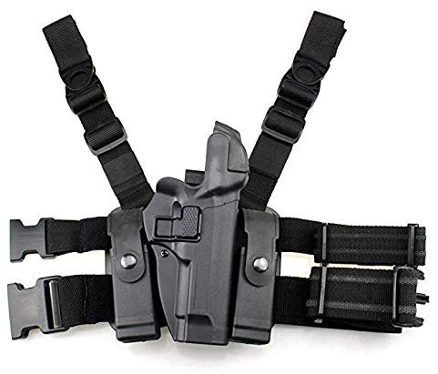 GexguneTactical Leg Holster rechts Hand Paddle Oberschenkel Gürtel Level 3 Lock Duty Pistole Pistole Holster w/Magazin Fackel Beutel für Colt 1911 und die meisten Klone mit oder w/o Schienen