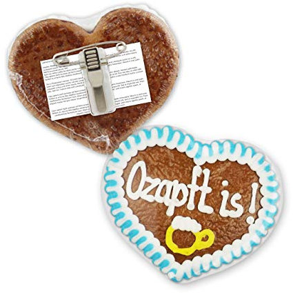 Lebkuchenherz mit Anstecker - O'zapf is! - 8x8cm | Oktoberfest Lebkuchen Herz Anstecker | Tracht Anstecker & Dirndl Accessoires | Lebkuchenherzen günstig bestellen von LEBKUCHEN WELT