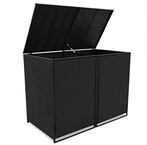 yorten Mülltonnenbox Müllboxen Mülltonnenverkleidung PE-Rattan für 2 Tonnen mit Schließsystem Schwarz 148 x 80 x 111 cm (B x T x H)