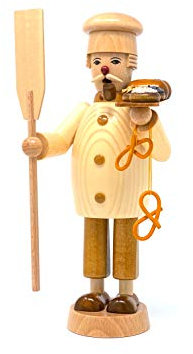 Drechslerei Friedbert Uhlig, Räuchermännchen Nr. 037, Bäcker, 25 cm hoch, aus regionalem Holz gedrechselt, echte Handarbeit aus dem Erzgebirge, Weihnachten, Holzkunst, Echtholz