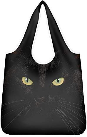 Pizding Wiederverwendbare Einkaufstaschen, Motiv: schwarze Katze, umweltfreundlich, faltbar, groß, für Kleidung, Spielzeug, Schuhe und Picknick