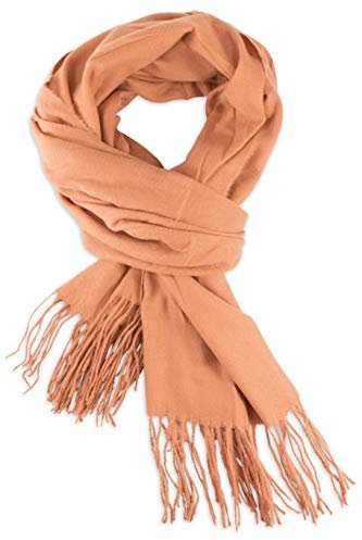 fashionchimp Damen-Schal mit Zierfransen,warm und flauschig, kratzfrei, Winter-Schal mit Kaschmir (Lachs)