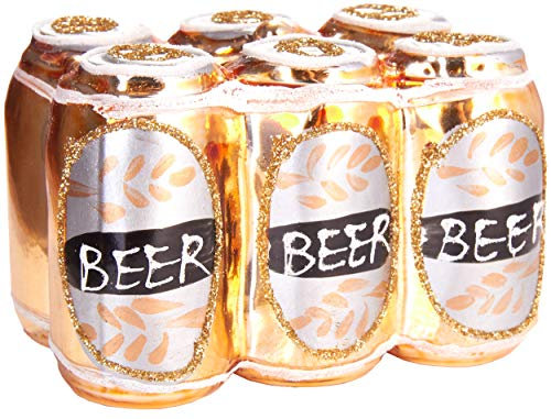 BRUBAKER Dosenbier Six-Pack Gold - Handbemalte Weihnachtskugel aus Glas - Mundgeblasener Christbaumschmuck Figuren lustig Deko Anhänger Baumkugel - 8 cm