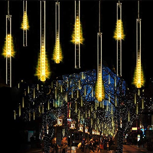 KINGCOO 2St Meteorschauer Lichterkette, Meteorschauer Fallende Regen Lichter 30cm 8 Tubes 192LEDs Wasserdichte Schneefall Lichterkette für Garten Hochzeit Party Weihnachten Dekoration (Warmweiß)