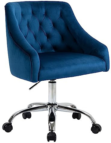 WOEOA Bürostuhl Samt,Schreibtischstuhl Mädchen,Rollen Computerstuhl,Frauen Drehstuhl,Höhenverstellbar,für Schminktisch,Studie,Büro,Schlafzimmer,Bis 135 kg Belastbar(blau)