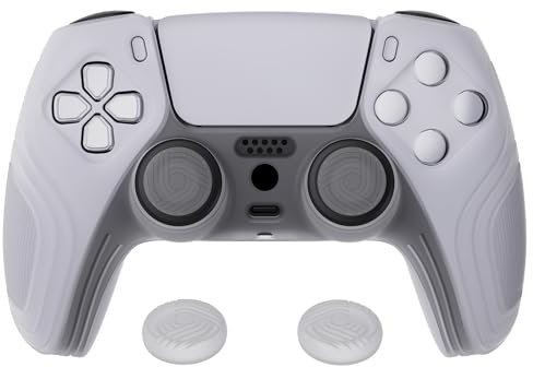 eXtremeRate PlayVital Funda de Silicona para ps5 Mando - Carcasa Protectora Antideslizante con 2 Tapas de Joysitcks, Ergonómico y Resistente, Accesorio para Control (Edición Samurai-Blanco Claro)
