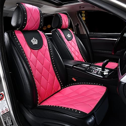 Carshaping Universal-Autositzbezug, komplett umgeben von atmungsaktiver Krone, weiches Leder, Vordersitzkissen (1 x rosa Vordersitz)