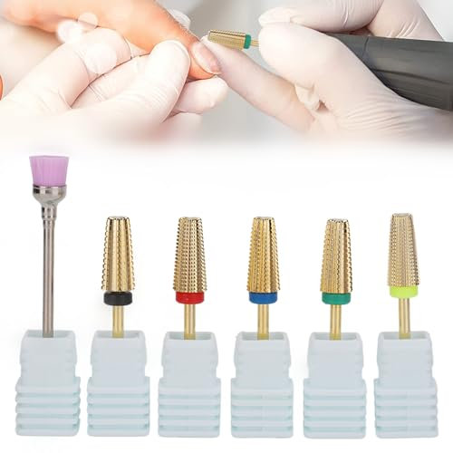 Brocas Multifuncionales para Uñas, Acero de Tungsteno, 5 en 1, Pulido de Uñas, Cabezal de Pulido, Herramientas de Acrílico para Manicura, Pedicura, Salón en Casa(oro)