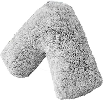 LSC Orthopedic V Pillow Soft & Fluffy Sherpa Teddy HUG & SNUG Fleece Pillows to Support Head, Neck and Back V-Shaped Maternity and Nursing Pillow with Non-Allergenic Pillowcase 70 x 35 cm (Light Grey)