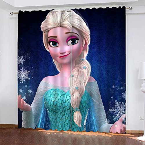 SMNVCKJ Anime ELSA Verdunkelungsvorhang Wasserdichter Stoff Gardinen Für Kinderzimmer, 3D-Digitaldruck 100% Polyester (1,100 × 140CM)
