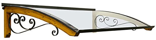 Vordach aus hölzern für den Außenbereich Farbe Honig, Transparente kompakte Polycarbonatabdeckung, Modell Legno RICCIO, Haustür-Vordächer Größe 100 x 150 cm