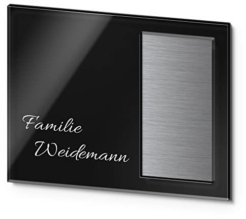 Edles Namenschild für Funkklingel Befestigung aus Edelstahl und Acrylglas - Hochwertige Funk Türklingel Halterung für alle Funkklingeln– Ring Doorbell Zubehör | individuell anpassbar - Größe: 20x16 cm