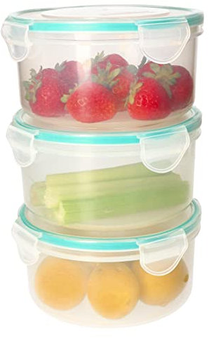 KOTARBAU® 3 x Recipientes de plástico para comida de 0,8l, Fiambrera, Bote redondo, Contenedor, Tupper para almacenamiento de alimentos, Taper de plástico con cierre hermético, 3 unidades