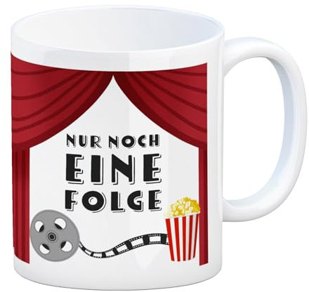 Nur noch eine Folge Kaffeebecher für Serienjunkies Kaffeetasse für den Serienmarathon Geschenk für Serienfans mit Kinomotiv