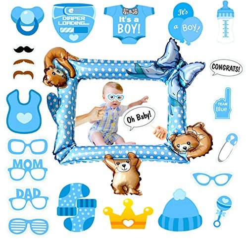POPOYU 26 Stück Foto Requisiten Babyparty,Babyshowerparty Deko,Junge Foto Gender Reveal Partyzubehör FotoRequisiten,Baby PartyFoto Requisiten für Baby Party,Babydusche Gender Party Accessoires