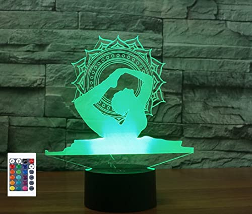 SUPERRUIDALONG 3D-Yoga-Fernbedienung 16 Farben Nachtlichter Illusion Acryl LED-Tisch Nachttischlampe Kinderzimmer Schreibtisch Dekoration Geburtstagsgeschenke Spielzeug für Kinder