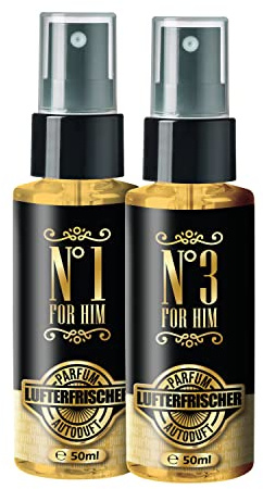 ShinyChiefs FLAVOUR BOMB Set - Autoduft-Set mit No1 & No3 Parfüm-Geruch - Lufterfrischer und Auto Parfüm für den Innenraum, neutralisiert Gerüche im Auto, hochergiebig, Pumpsprühflasche, 2x 50ml