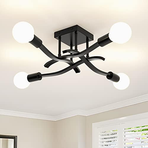 OTREN Deckenleuchte Vintage, Retro 4 Flammig Deckenlampe, Industrial Kronleuchter Lampe für Wohnzimmer Esszimmer Küche, Schwarz, E27