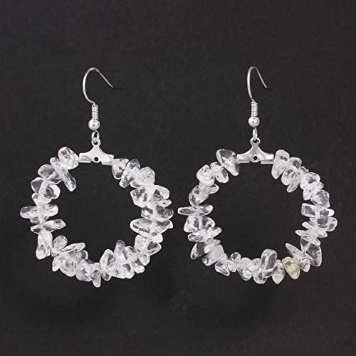 MIDJ Damen Creolen Ohrringe, Damenohrringe Hängender Bergkristall Anhänger Ohrring Chakra Reiki Energie Unregelmäßiger Stein Tropfen Ohrringe Für Damen Mädchen Charme Schmuck