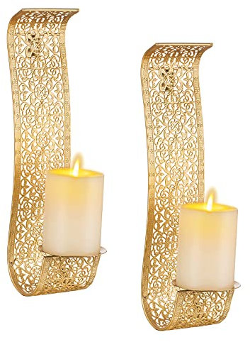 Sziqiqi Vintage Wandkerzenhalter Gold Wand Kerzenleuchter Kerzenhalter für Stumpenkerzen Metall Wanddeko Kerzenhalter Hängende Elegante Kerzenhalter für Die Wand Wohnzimmer Badezimmerwände