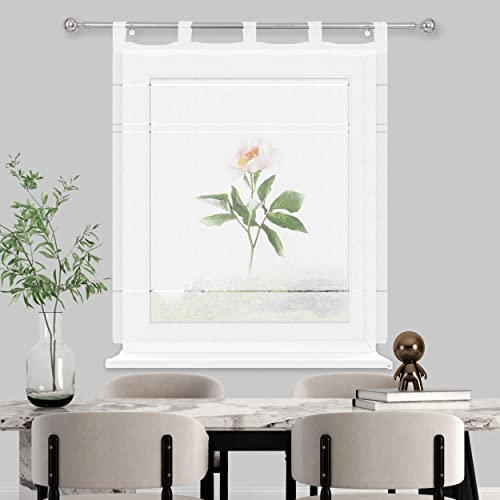 HOMEYA - Cortina Cocina Translúcida 140x140cm - Visillo Transparente Estampado para Ventana, Marco de Puerta - 1 Unidad