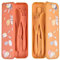 Set di 2 Set Posate da Viaggio con Custodia - Simpatico Motivo A Coniglio, Portaposate da Viaggio Posate Plastica Riutilizzabili Posate Portatili per Viaggio Picnic Scuola (Arancione + Giallo)