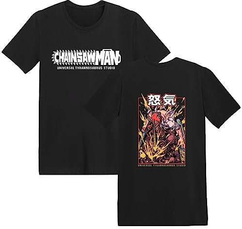 Kinsea T-Shirt for Men Short Sleeve Round Neck, Chainsaw Man Manga Tshirt Print Tees Tops-Black||S