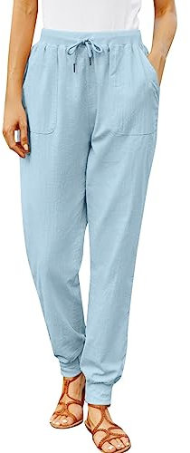 Arbeitshosen Sportjacke Damen Damen Unterhosen Baumwolle Leinenhose Damen Straight Hoher Taille Freizeithose Mit Kordelzug Elastischem Bund Einfarbig Hosen Regenhose Damen Fahrrad (Hellblau, L)