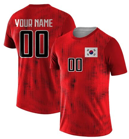Yolovi Personalisiertes Fussballtrikot mit Namen Nummer Drucken Nationalflagge Sport Casual Trikots Fussballshirts für Herren Damen Jugendliche South Korea