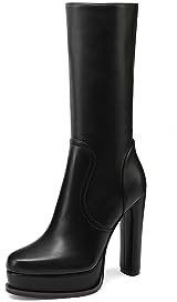 QUEEN HELENA Stivali con Plateau con Tacco Alto Zip Laterale Donna K3233 (Nero, numeric_40)